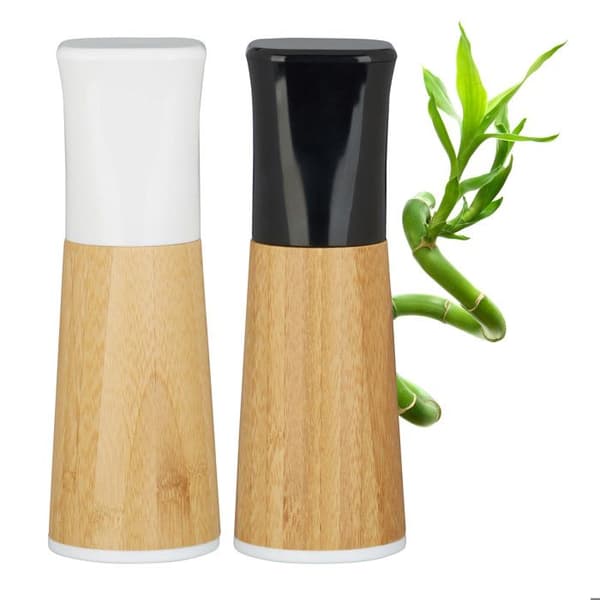 Relaxdays Salt Shaker, Pepper Shaker, Set om 2, Manuell, Salt, Peppar, Kryddkvarn, Trä, Justerbar Keramikkvarn, Nature