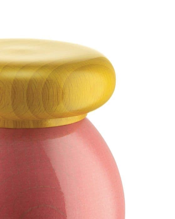 Alessi - ES18 2 - Totem Domestici - Salt-, peppar- och kryddkvarnsdesign i bokträ, rosa, rött och gult