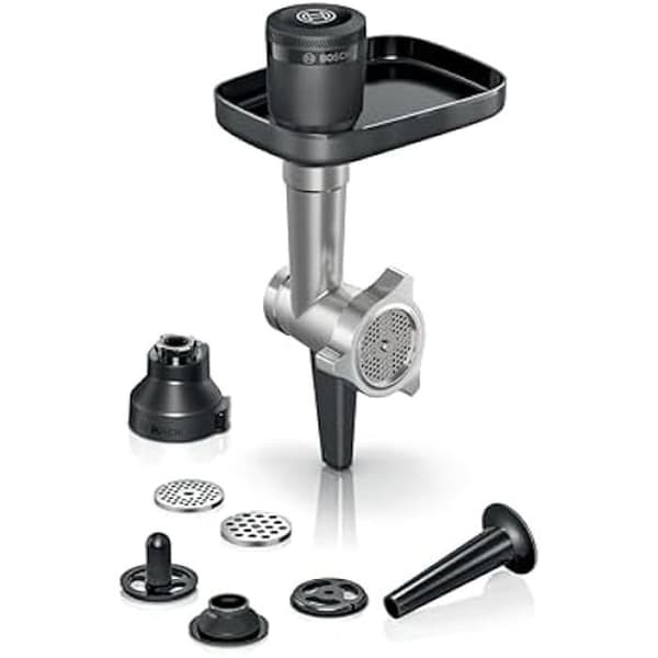 Bosch MUZS6HA matberedartillbehör, köttkvarn, 8 mm perforerad skiva, 3 mm perforerad skiva, påfyllningsmunstycke