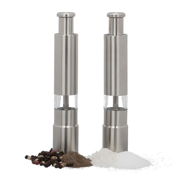 Relaxdays Salt Shaker, Pepper Shaker, Set med 2, Manuell, Salt, Peppar, Kryddkvarn, Rostfritt stål justerbar keramisk kvarn, Silver