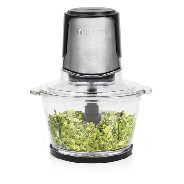 Duo XL Princess Chopper 221052 - 1,5 L glasskål - 4 blad i rostfritt stål - 300 W - Svart/Silver Svart, Rostfritt stål, Transparent