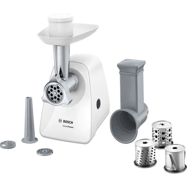 Kødhakker - BOSCH - MFW2514W SmartPower - Hvid - 1500 W blokeret motor - 1,7 kg/min - 2 kødhakkeri - rivejern/skærer