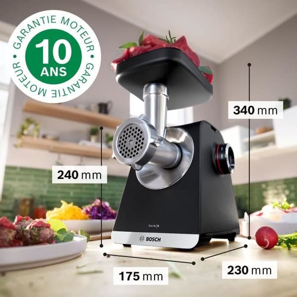 BOSCH Serie 6 MFWS640B Köttkvarn - 500 W - 3,5 kg/min - 3 Hackskivor - Svart