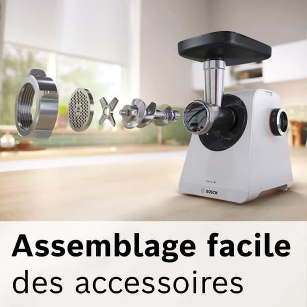 Kødhakker - BOSCH - MFWS420W Serie 4 - Hvid - 500 W - blokeret motor 1900 W - 2,5 kg/min - 2 hastigheder - 2 kværnriste