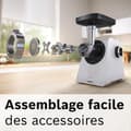 Miniatyrbillede 5 af 6: Kødhakker - BOSCH - MFWS420W Serie 4 - Hvid - 500 W - blokeret motor 1900 W - 2,5 kg/min - 2 hastigheder - 2 kværnriste