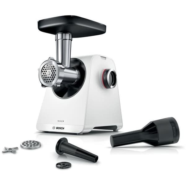 Kødhakker - BOSCH - MFWS420W Serie 4 - Hvid - 500 W - blokeret motor 1900 W - 2,5 kg/min - 2 hastigheder - 2 kværnriste