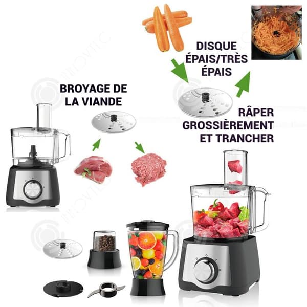 INN Köttkvarn 600 w rostfritt stål 7 i 1 multifunktionell köttkvarn, rivare, citruspress, hackare och pulvermalare