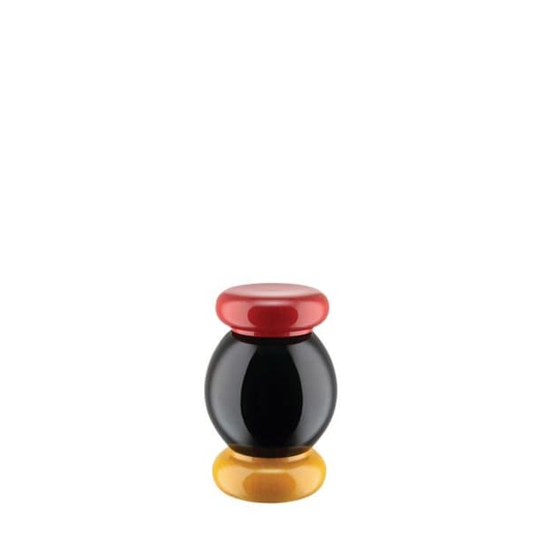 Alessi - ES18 - Totem Domestici - Salt-, peppar- och kryddkvarnsdesign i bok, svart, gult och rött trä