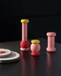 Miniatyrbild 3 av 4: Alessi - ES18 2 - Totem Domestici - Salt-, peppar- och kryddkvarnsdesign i bokträ, rosa, rött och gult