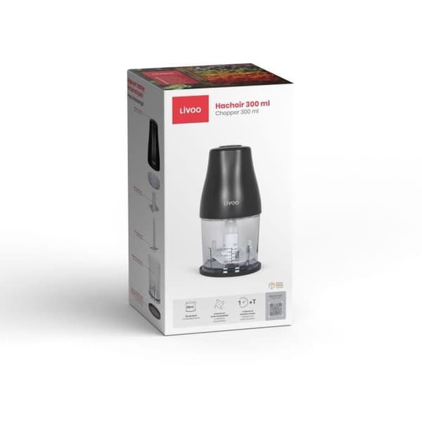 Hackare - LIVOO - 300 ml - 400 W - 1 hastighet och turbofunktion - 2 knivar i rostfritt stål - Svart