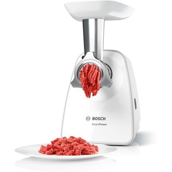 Kødhakker - BOSCH - MFW2514W SmartPower - Hvid - 1500 W blokeret motor - 1,7 kg/min - 2 kødhakkeri - rivejern/skærer