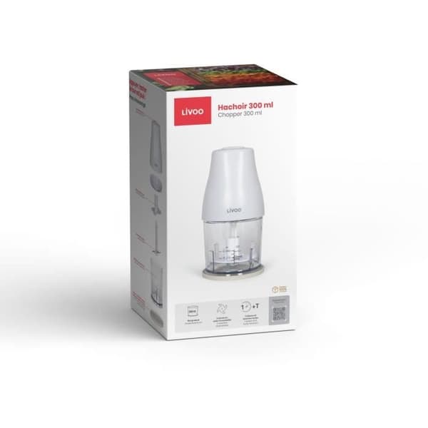 Silppuri - LIVOO - 300 ml - 400 W - 1 nopeus ja turbotoiminto - 2 ruostumattomasta teräksestä valmistettua terää - Valkoinen