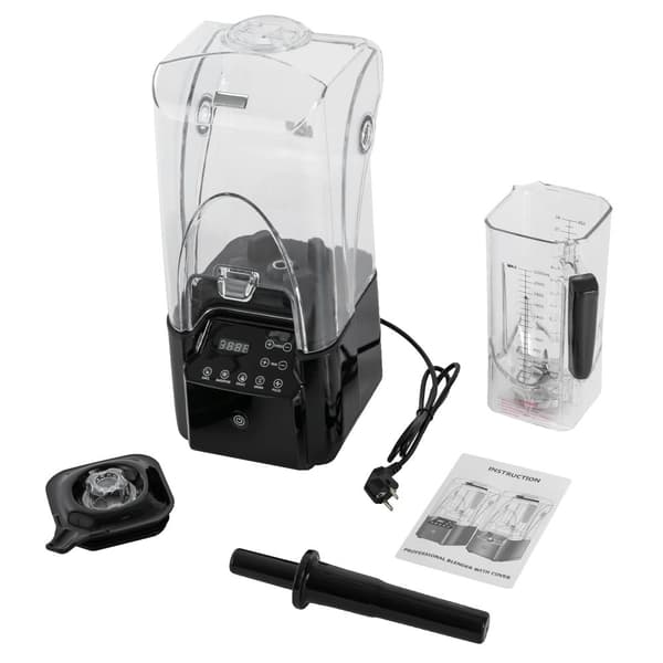 Kommersiell Ljudisolerad Mixer, 2200W Effekt, 18000-26000 RPM, 9 Hastighetsinställningar,svart