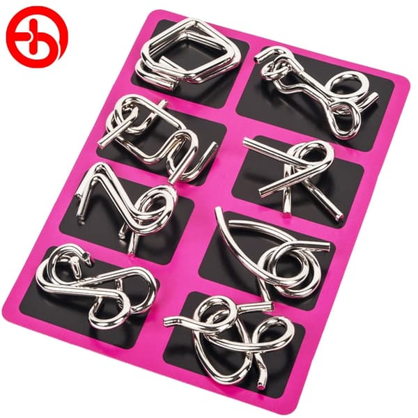 Hjärngympa - Metallpussel - Separera 8-pack Rosa