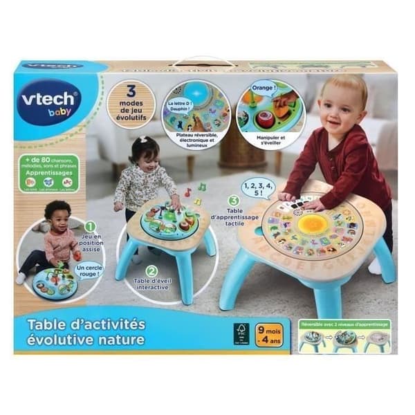 VTECH BABY Evolutionært Aktivitetsbord - Natur - FSC-certificeret trælegetøj - 9 måneder til 4 år