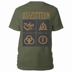 Led Zeppelin - Gold Symbols In Black Square Uni Green