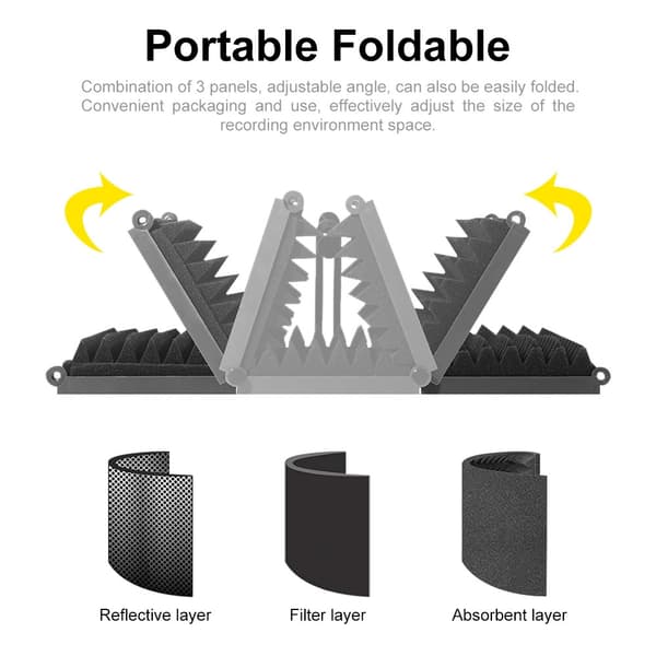 Foldbar lydisolering til studiomikrofon - 3 paneler