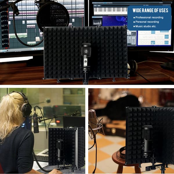 Foldbar lydisolering til studiomikrofon - 3 paneler