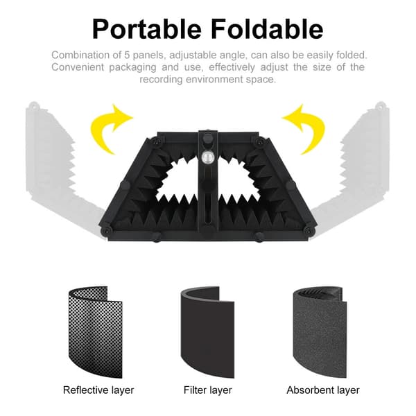 Foldbar lydisolering til studiomikrofon - 5 paneler