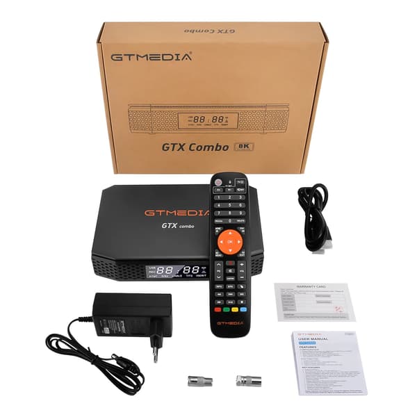 GTX Combo Satellit-TV-mottagare, 8K H265-dekoder, 4K-display,ENDAST GTX Combo BOX, EU-kontakt