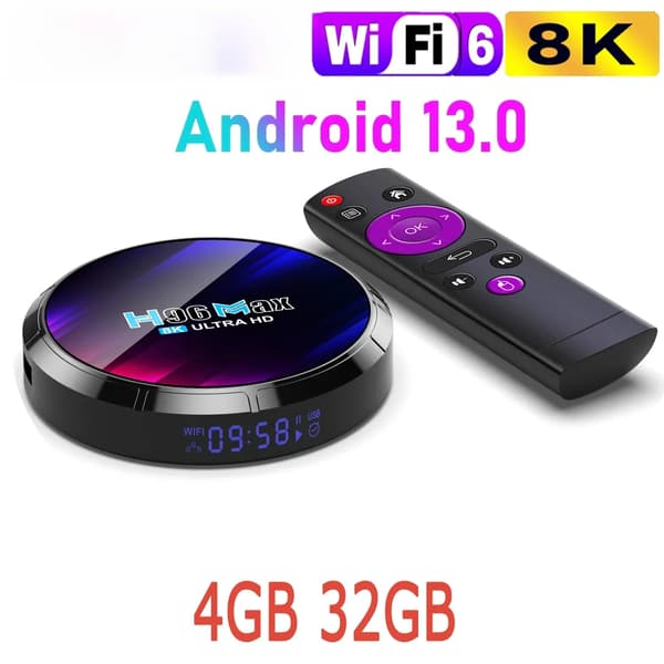 Android TV -boksi, 8K-videon dekoodaus, WiFi6-tuki,4GB 32GB EU-plugi