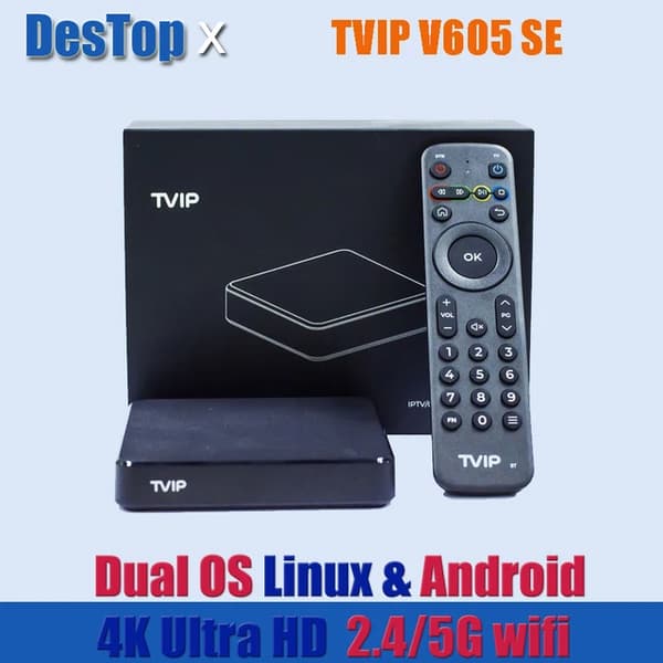 TVIP 4K HD BT Smart Set Top TV -laatikko, Linux&Android 70, 24/5G WIFI, H265, EU-pistoke, TVIP V605SE