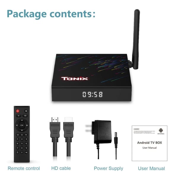 Smart TV Box, Android 12.0, 4K Output, Dual-Band WiFi,sort, EU stik