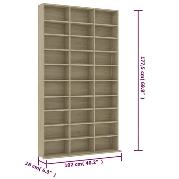 vidaXL CD-hylle sonoma eik 102x16x177,5 cm konstruert tre