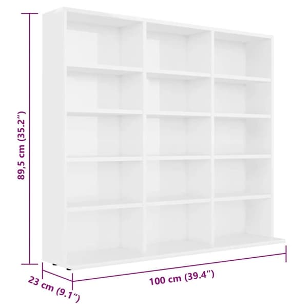 vidaXL CD-skap høyglans hvit 102x23x89,5 cm sponplate