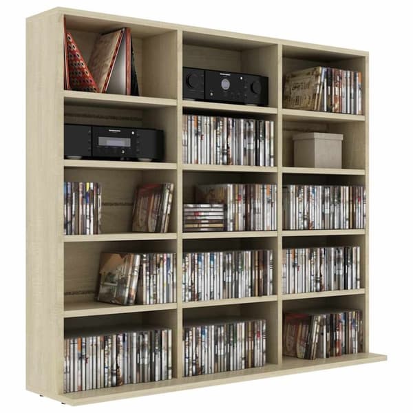 vidaXL CD-hylly Sonoma-tammi 102x23x89,5 cm lastulevy