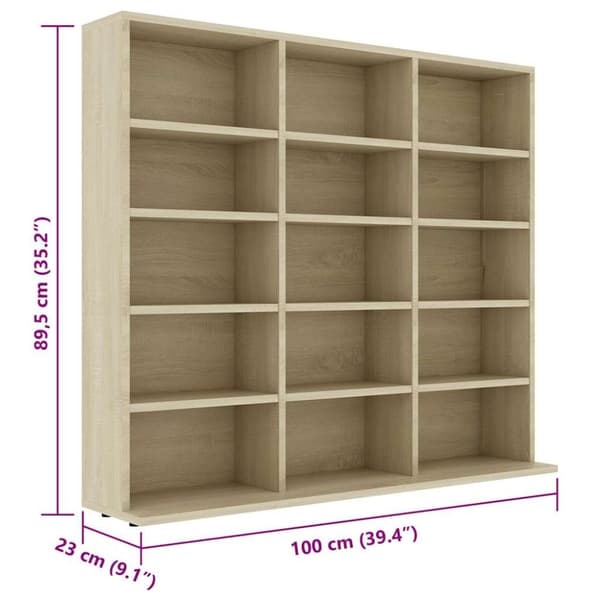 vidaXL CD-hylly Sonoma-tammi 102x23x89,5 cm lastulevy
