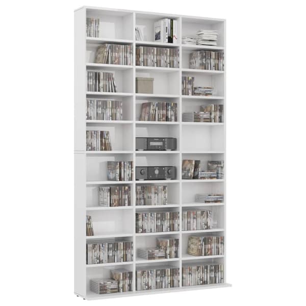 vidaXL CD-hylle høyglans hvit 102x16x177,5 cm konstruert tre