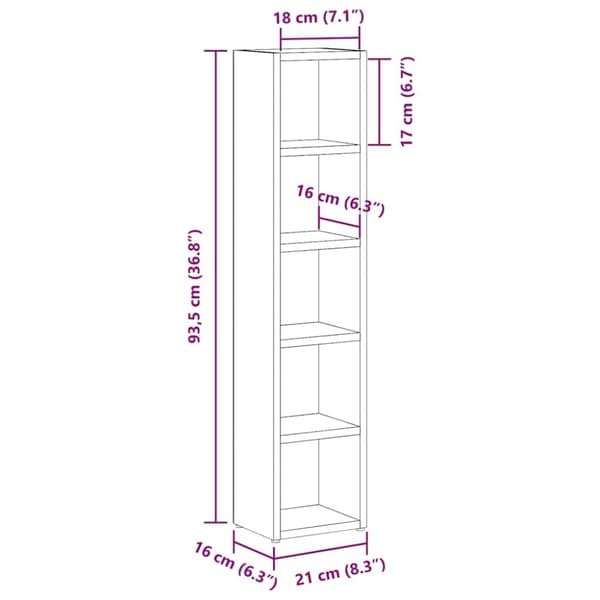 vidaXL CD-hyllor 2 st grå sonoma 21x16x93,5 cm konstruerat trä