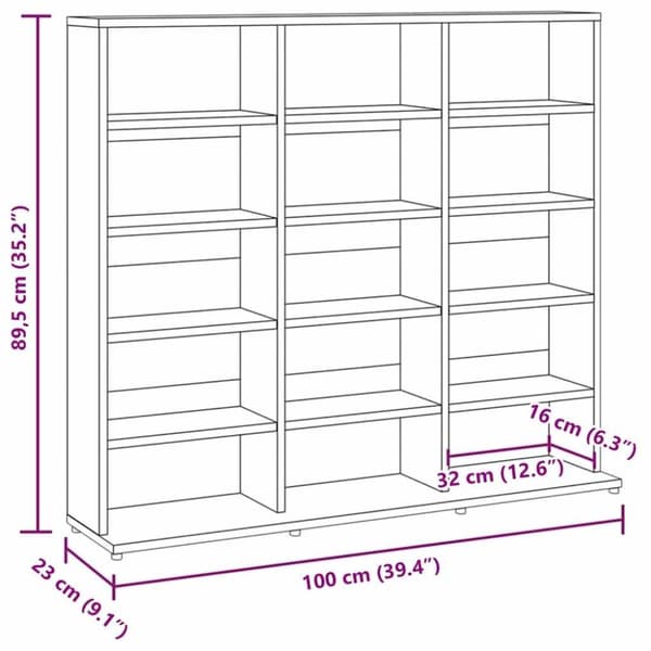 vidaXL cd-reol 102x23x89,5 cm konstrueret træ brun egetræsfarve