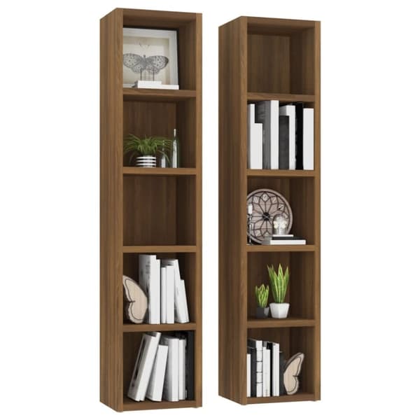 vidaXL CD-hyllyt 2 kpl ruskea tammi 21x16x93,5 cm tekninen puu