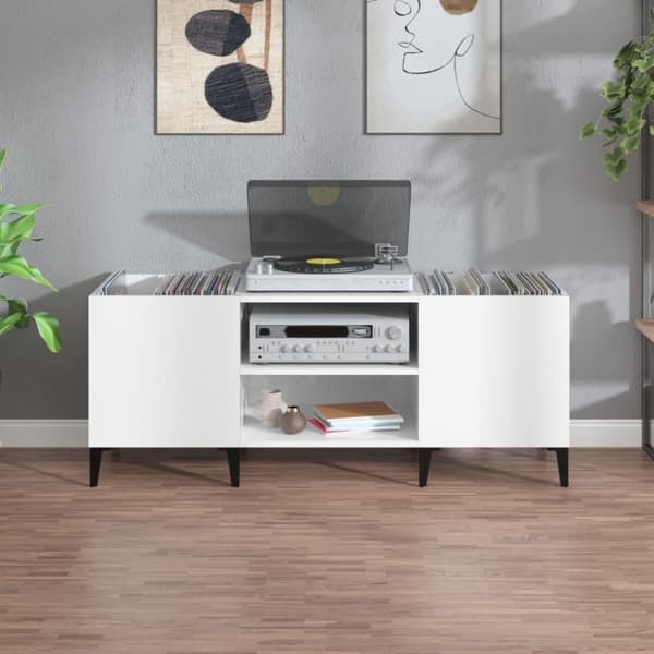 vidaXL vinylskab 121x38x48 cm konstrueret træ hvid højglans