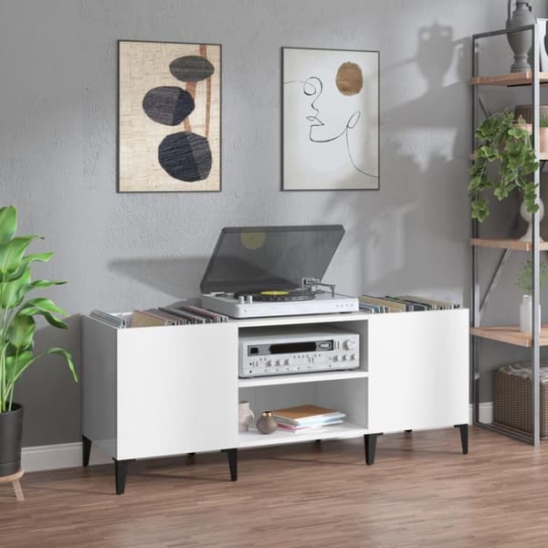 vidaXL vinylskab 121x38x48 cm konstrueret træ hvid højglans