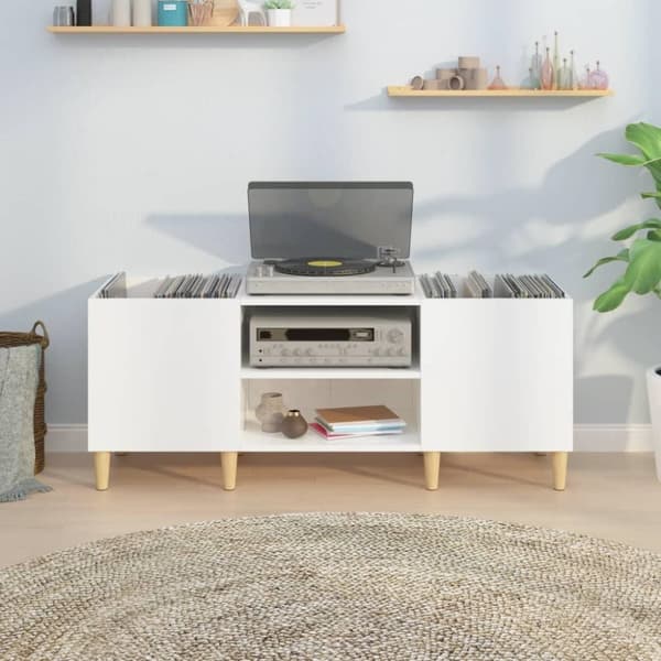 vidaXL Hifi-benk høyglans hvit 121x38x48 cm konstruert tre