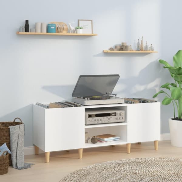 vidaXL Hifi-benk høyglans hvit 121x38x48 cm konstruert tre