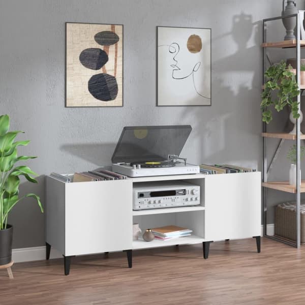 vidaXL Hifi-benk hvit 121x38x48 cm konstruert tre
