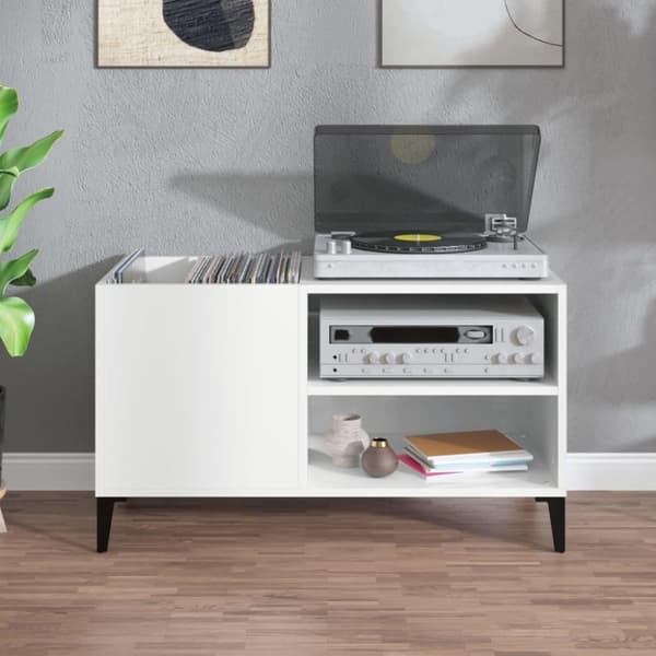 vidaXL vinylskab 84,5x38x48 cm konstrueret træ hvid højglans