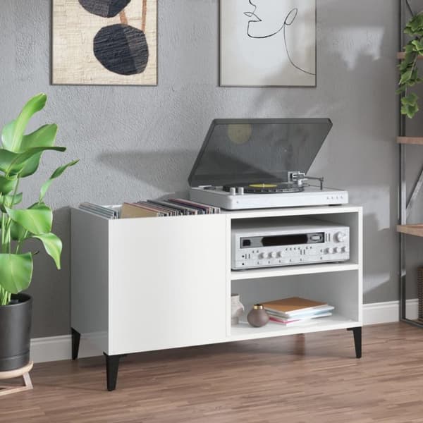 vidaXL vinylskab 84,5x38x48 cm konstrueret træ hvid højglans