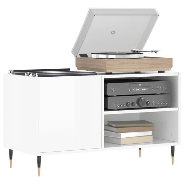 vidaXL Stereobänk vit högglans 85x38x48 cm konstruerat trä