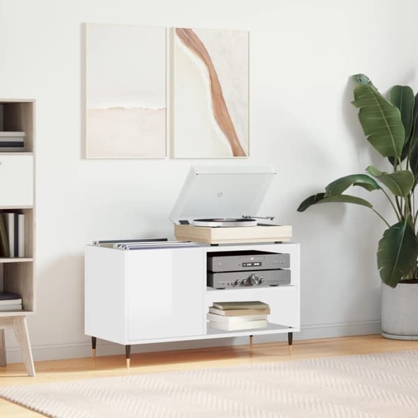 vidaXL LP-levyjen säilytyskaappi korkeakiilto valk. 85x38x48 cm puu