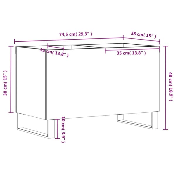 vidaXL Stereobänk svart 74,5x38x48 cm konstruerat trä