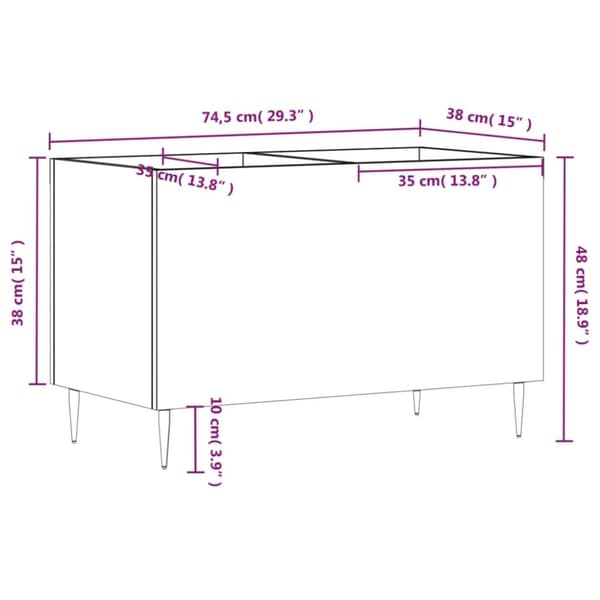vidaXL vinylskab 74,5x38x48 cm konstrueret træ grå sonoma-eg