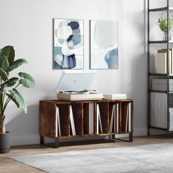 vidaXL LP-levyjen säilytyskaappi savutammi 100x38x48 cm tekninen puu