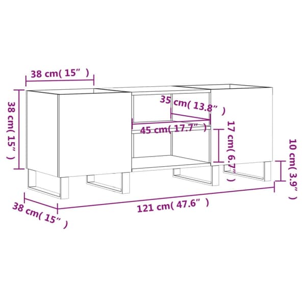 vidaXL Hifi-benk betonggrå 121x38x48 cm konstruert tre