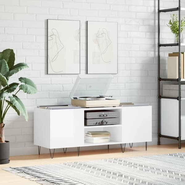 vidaXL vinylskab 121x38x48 cm konstrueret træ hvid højglans