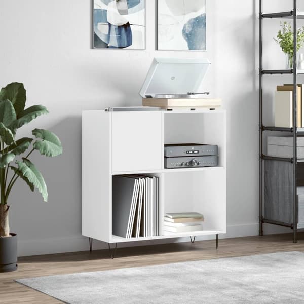 vidaXL Hifi-benk høyglans hvit 84,5x38x89 cm konstruert tre